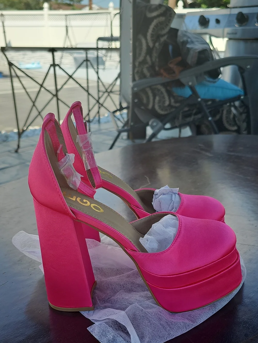 EGO Hot Pink Double  Platform Block Heel Sandals - Womens Sz 7 New